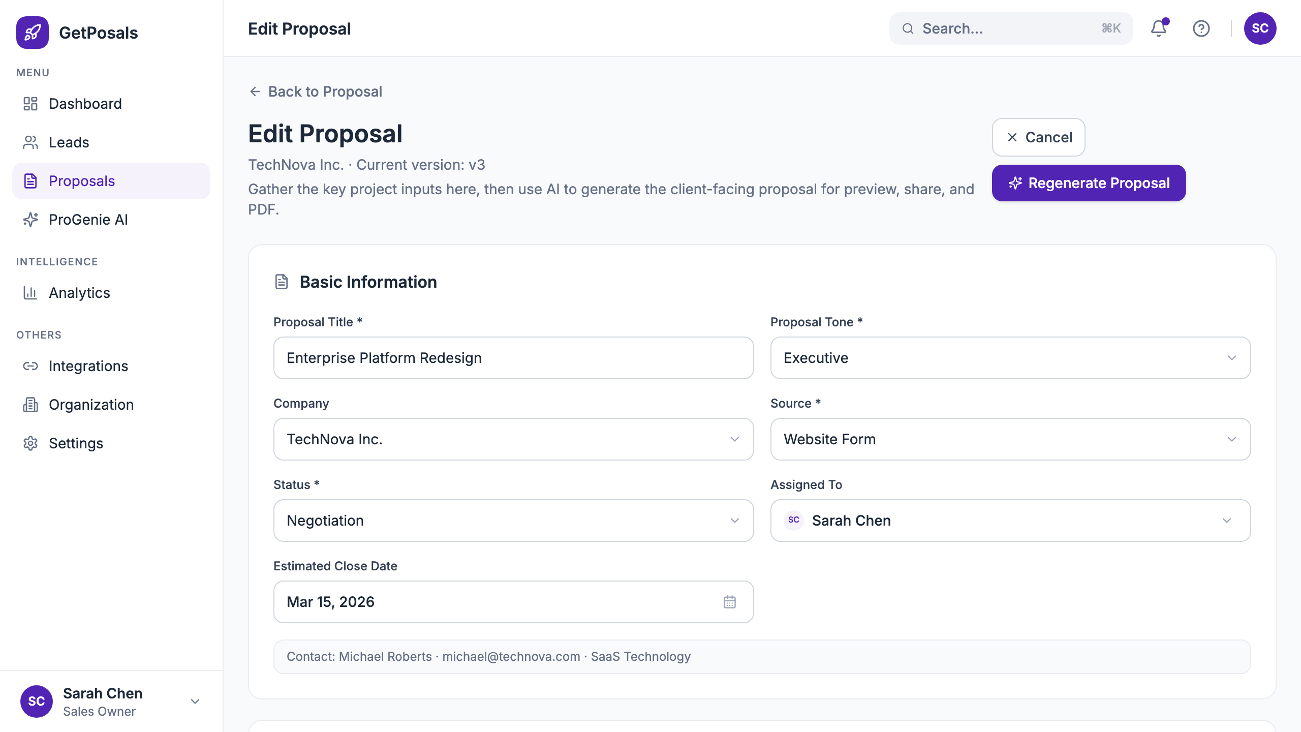 Structured GetPosals proposal editor