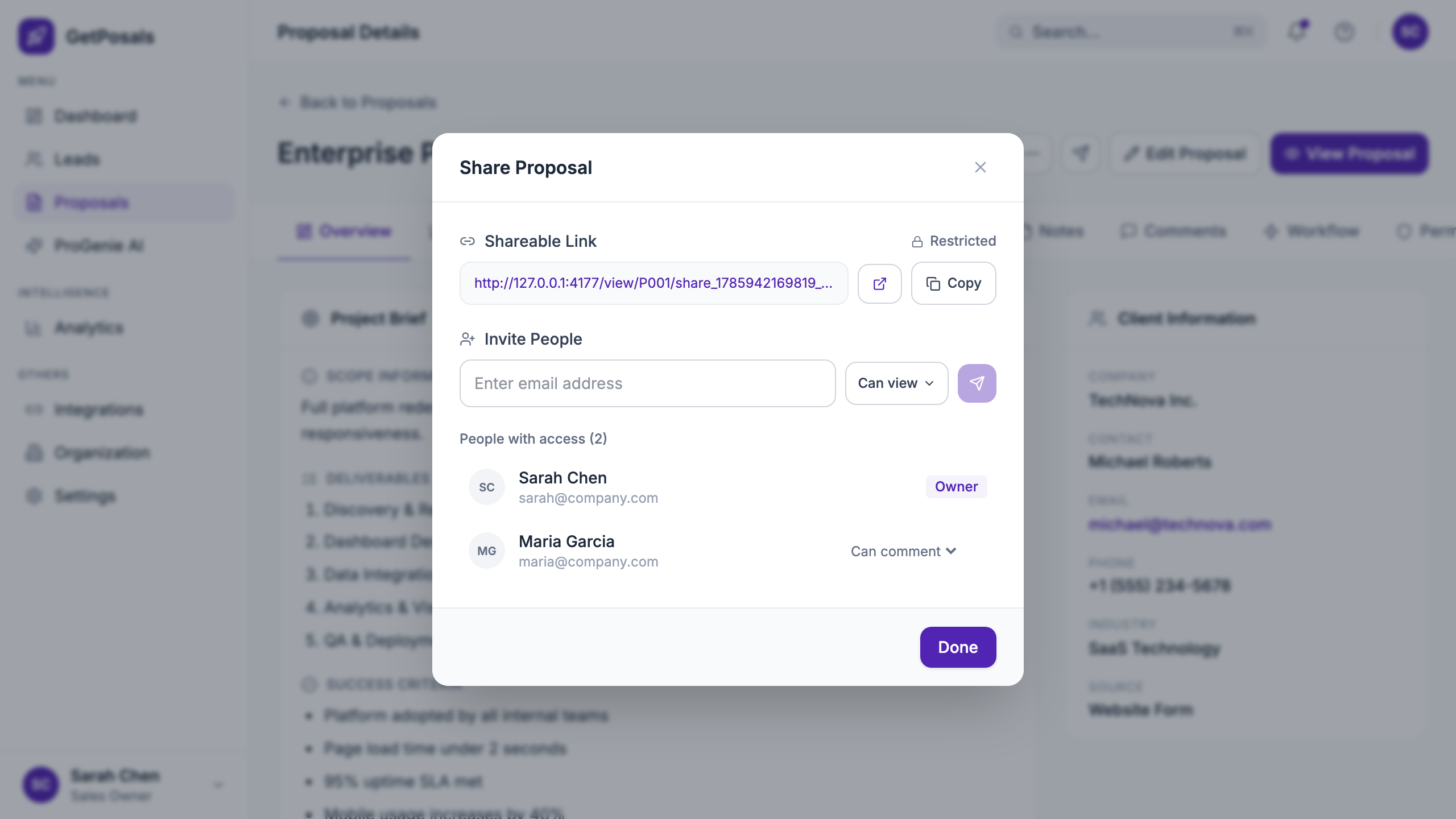 Restricted proposal sharing with collaborator permissions
