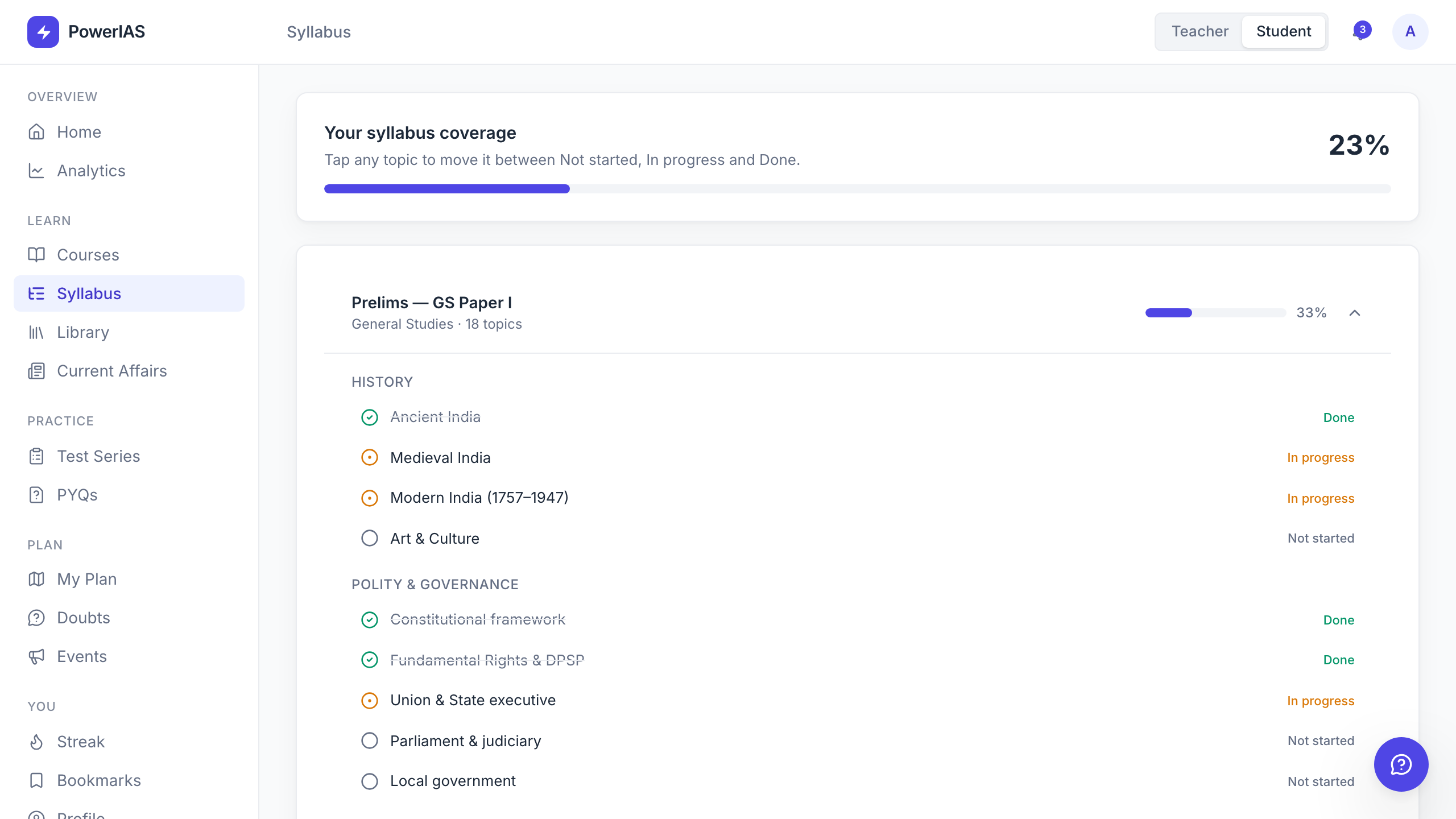 Student syllabus tracker