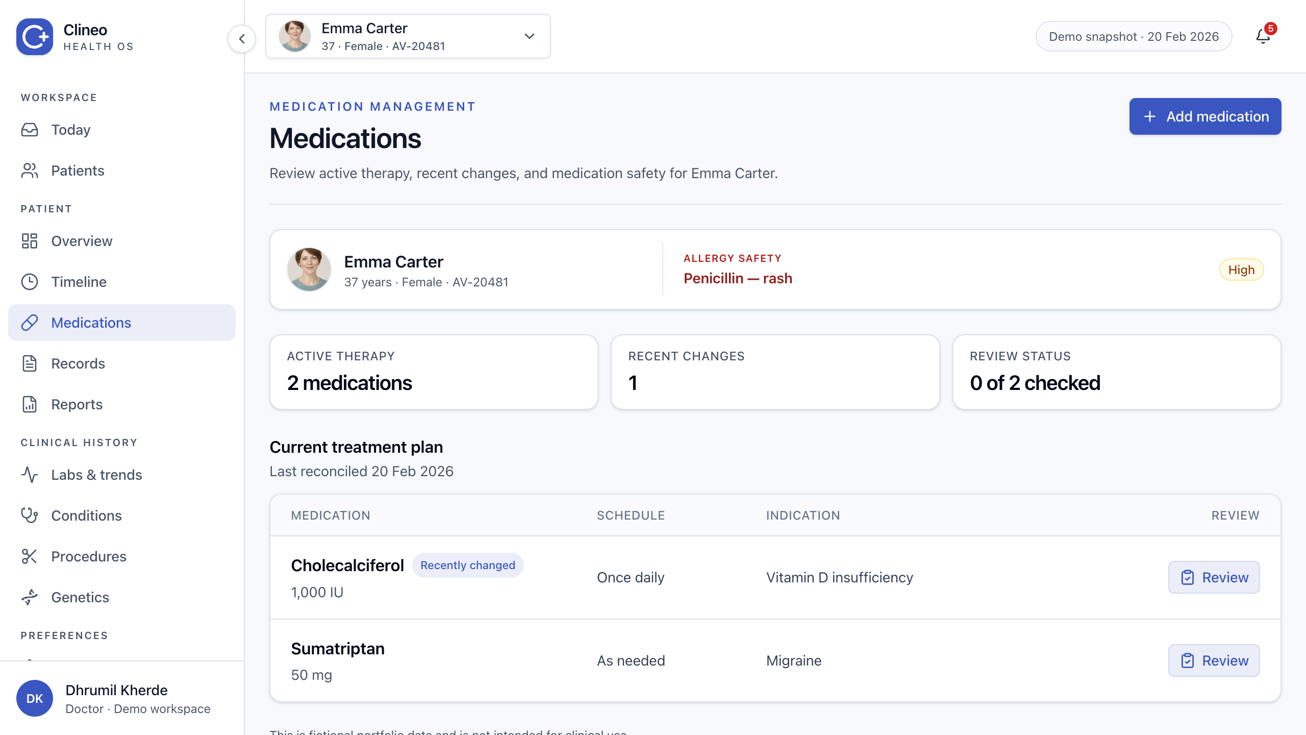 Medication review using the same patient identity and allergy safety structure
