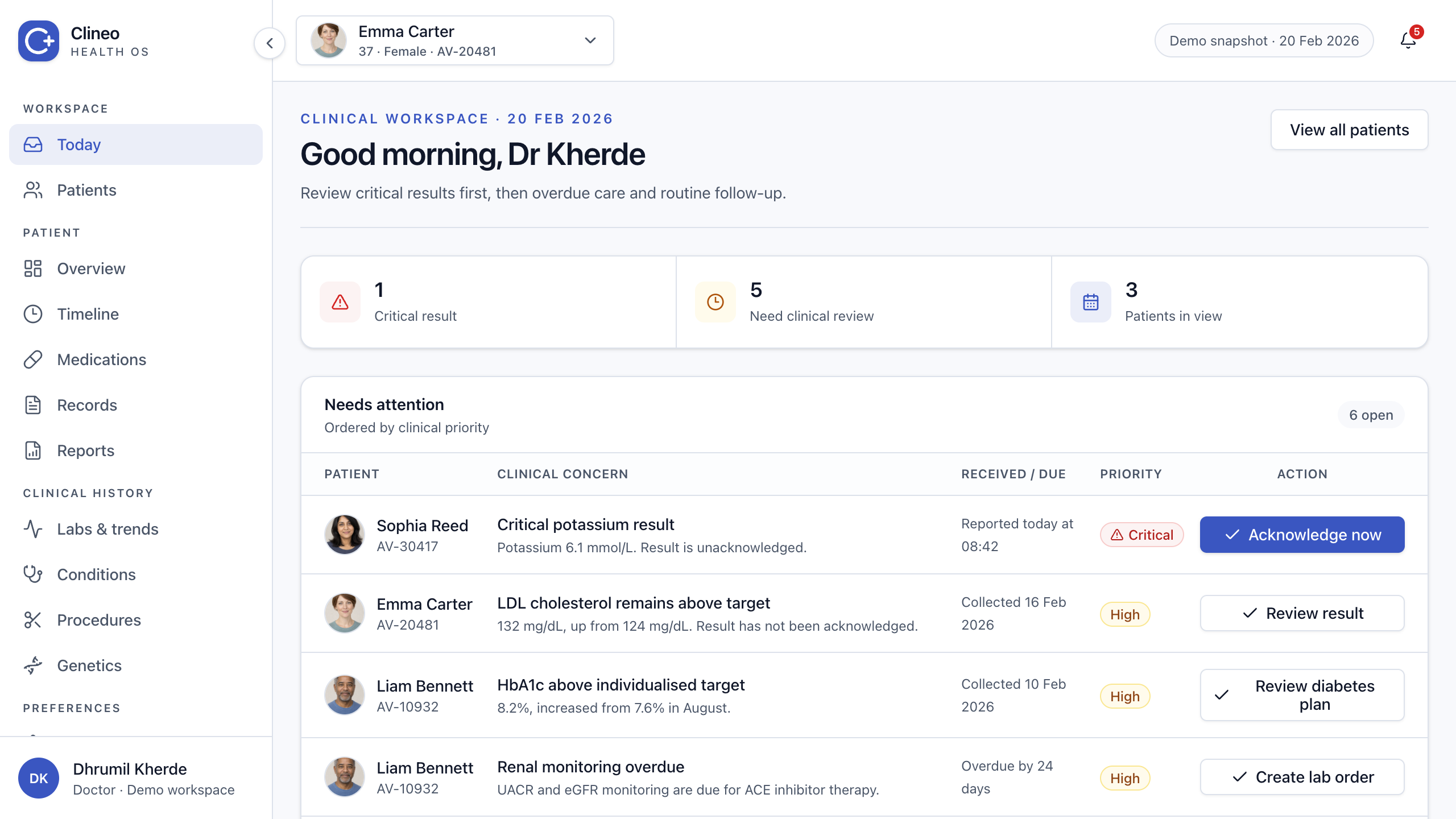 Clineo clinical worklist